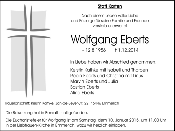 Traueranzeige von Wolfgang Eberts von WVW Anzeigenblätter