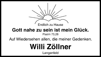 Traueranzeige von Willi Zöllner von WVW Anzeigenblätter