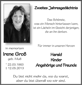 Traueranzeige von Irene Groß von Der Weseler + Der Xantener