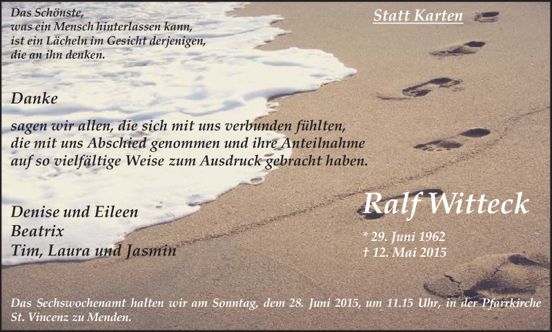  Traueranzeige für Ralf Witteck vom 20.06.2015 aus Stadtspiegel Menden + Froendenberg