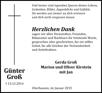Traueranzeige von Günter Groß von Wochen-Anzeiger Oberhausen