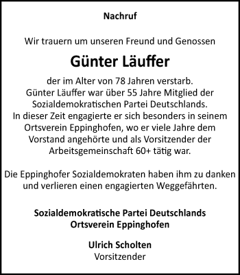 Traueranzeige von Günter Läuffer von Mülheimer Woche