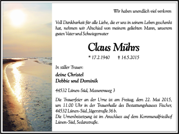 Traueranzeige von Claus Mührs von Lüner Anzeiger