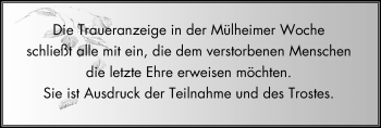 Traueranzeige von Ausdruck der Teilnahme von Mülheimer Woche