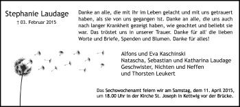 Traueranzeige von Stephanie Laudage von Kettwig Kurier