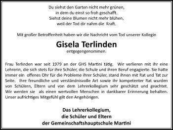 Traueranzeige von Gisela Terlinden von Der Weseler + Der Xantener