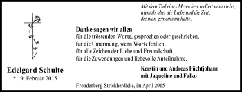 Traueranzeige von Edelgard Schulte von Stadtspiegel Menden + Froendenberg