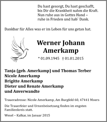 Traueranzeige von Werner Mießler Amerkamp von WVW Anzeigenblätter