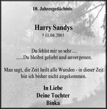 Traueranzeige von Harry Sandys von Kombi WA Arnsberg + Sundern