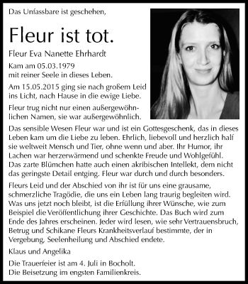 Traueranzeige von Fleur Eva Nanette Ehrhardt von Stadtspiegel Haltern + Dorsten