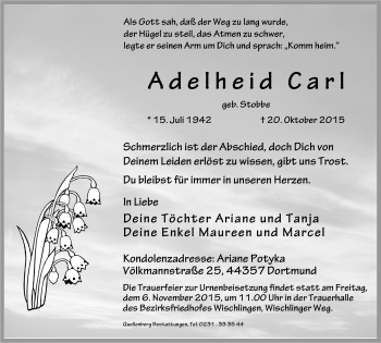 Traueranzeige von Adelheid Carl von Stadtanzeiger Dortmund