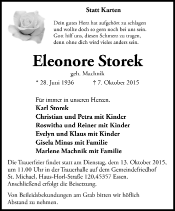 Traueranzeige von Eleonore Storek von Borbeck Kurier