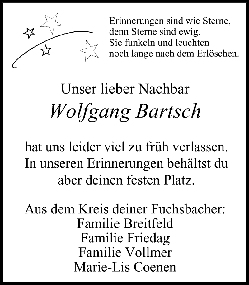 Traueranzeige für Wolfgang Bartsch vom 21.10.2015 aus Lüner Anzeiger