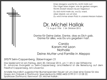 Traueranzeige von Michel Hallak von Lüner Anzeiger