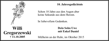 Traueranzeige von Willi Gregorzewski von Mülheimer Woche
