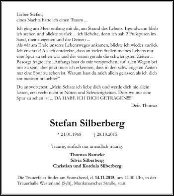 Traueranzeige von Stefan Silberberg von Stadtanz.Castrop-Rauxel