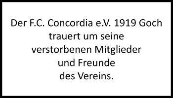 Traueranzeige von F.C. Concordia e.V. 1919 Goch  von Gocher Wochenblatt