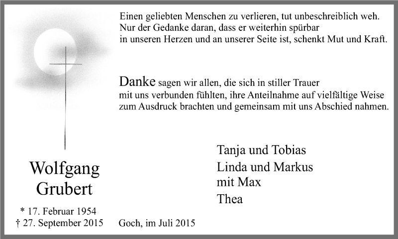  Traueranzeige für Wolfgang Grubert vom 04.11.2015 aus Gocher Wochenblatt