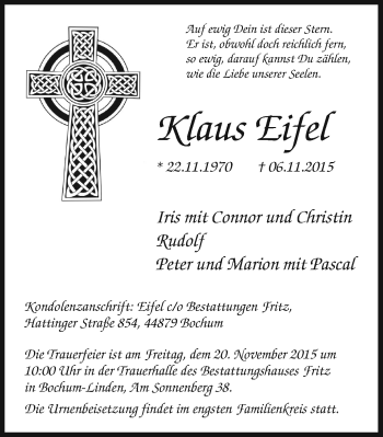 Traueranzeige von Klaus Eifel von Stadtspiegel Hattingen/Niedersprockhövel