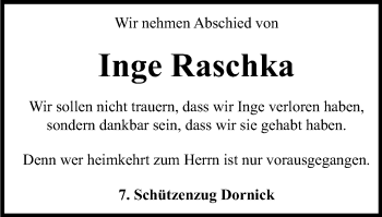 Traueranzeige von Inge Raschka von Stadtanzeiger Emmerich/Rees/Isselburg