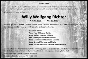 Traueranzeige von Willy Wolfgang Richter von Stadtspiegel Kamen + Unna