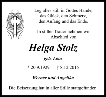 Traueranzeige von Helga Stolz von Wochen-Anzeiger Oberhausen