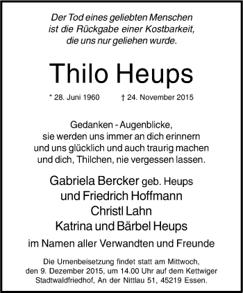 Traueranzeige von Thilo Heups von Kettwig Kurier