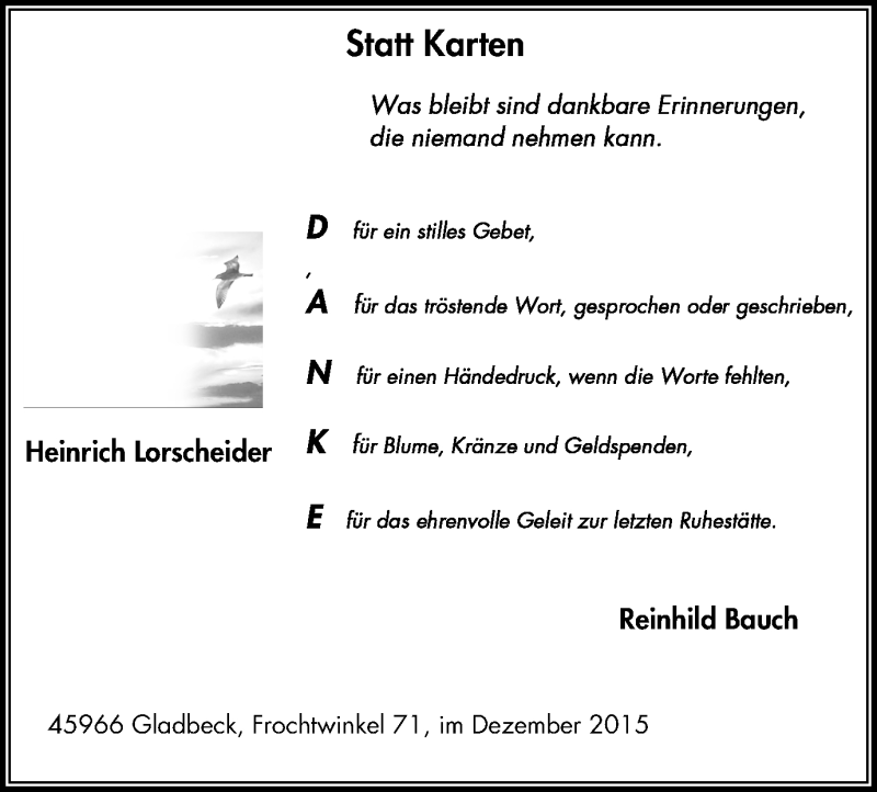  Traueranzeige für Heinrich Lorscheider vom 02.12.2015 aus Stadtspiegel Gladbeck