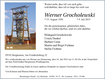 Traueranzeige von Werner Grocholewski von Stadtspiegel Kamen + Unna