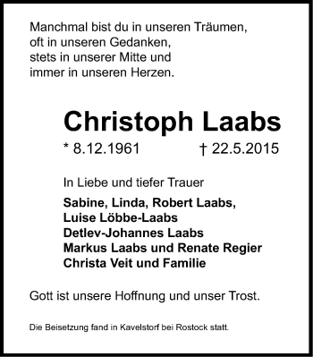 Traueranzeige von Christoph Laabs von Lüner Anzeiger