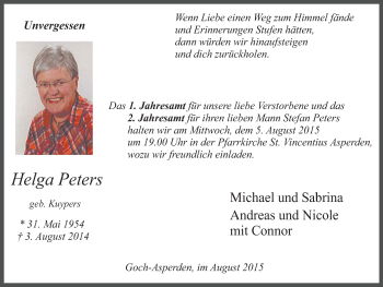 Traueranzeige von Helga Peters von Gocher Wochenblatt