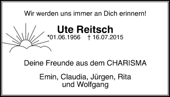 Traueranzeige von Ute Reitsch von WVW Anzeigenblätter
