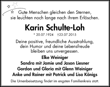 Traueranzeige von Karin Schulte-Loh von Kettwig Kurier