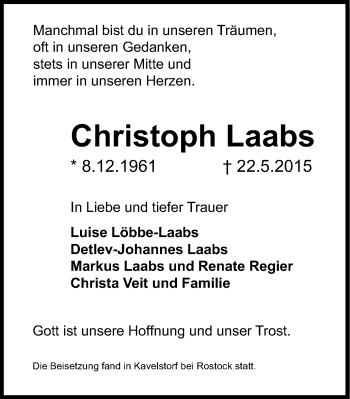 Traueranzeige von Christoph Laabs von Lüner Anzeiger