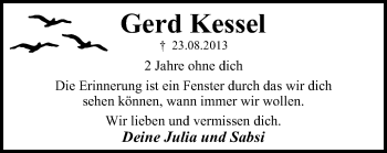 Traueranzeige von Gerd Kessel von Wochen-Anzeiger Oberhausen