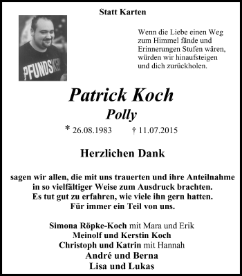 Traueranzeige von Patrick Koch von Lüner Anzeiger