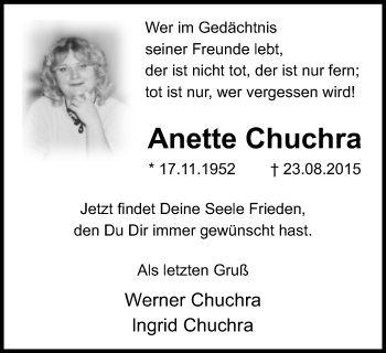 Traueranzeige von Anette Chuchra von Wochenblatt Herne/Wanne-Eickel