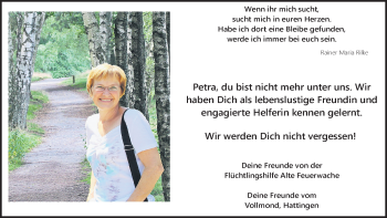 Traueranzeige von Petra  von Stadtspiegel Hattingen/Niedersprockhövel