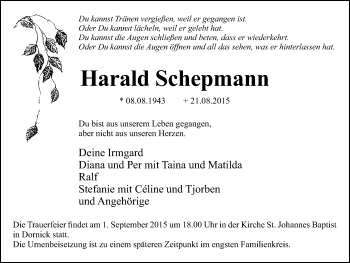 Traueranzeige von Harald Schepmann von Stadtanzeiger Emmerich/Rees/Isselburg