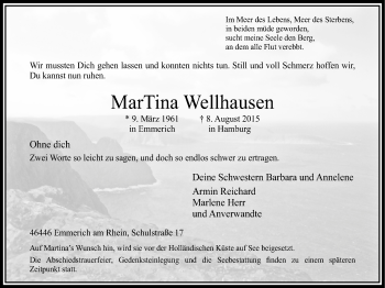 Traueranzeige von MarTina Wellhausen von Stadtanzeiger Emmerich/Rees/Isselburg
