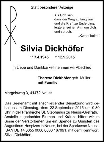 Traueranzeige von Silvia Dickhöfer von Gocher Wochenblatt