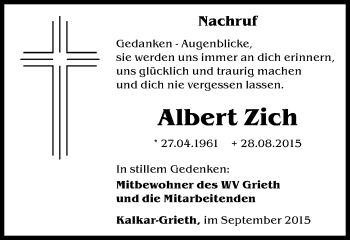 Traueranzeige von Albert Zich von Klever Wochenblatt