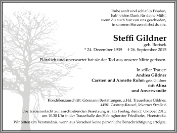 Traueranzeige von Steffi Gildner von Stadtanz.Castrop-Rauxel