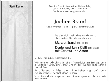 Traueranzeige von Jochen Brand von Werden/Kettwig Kurier