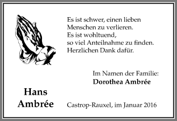 Traueranzeige von Hans Ambrée von Stadtanz.Castrop-Rauxel
