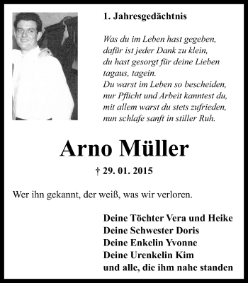 Traueranzeige von Arno Müller von Wochen-Anzeiger Oberhausen