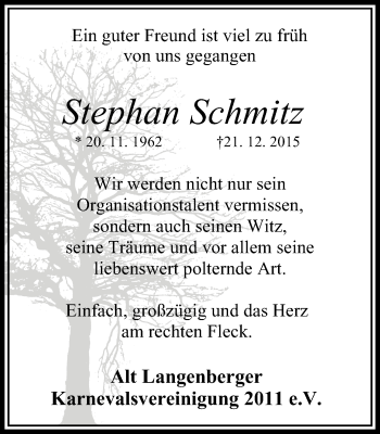 Traueranzeige von Stephan Schmitz von Stadtanzeiger Velbert + Heiligenhaus