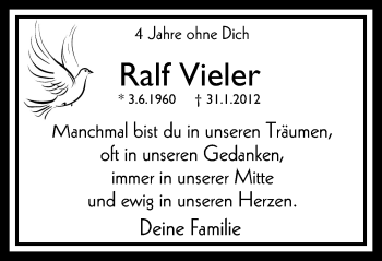 Traueranzeige von Ralf Vieler von Stadtspiegel Iserlohn + Hemer