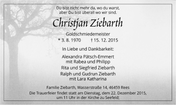 Traueranzeige von Christjan Zierbarth von Stadtanzeiger Emmerich/Rees/Isselburg