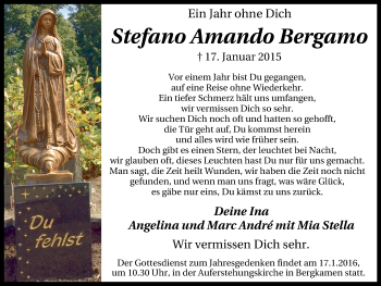 Traueranzeige von Stefano Amando Bergamo von Stadtspiegel Kamen + Unna
